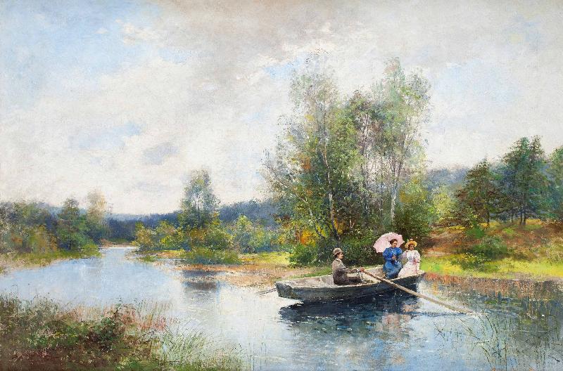 Severin Nilsson Rowing in a summer landscape oil painting image